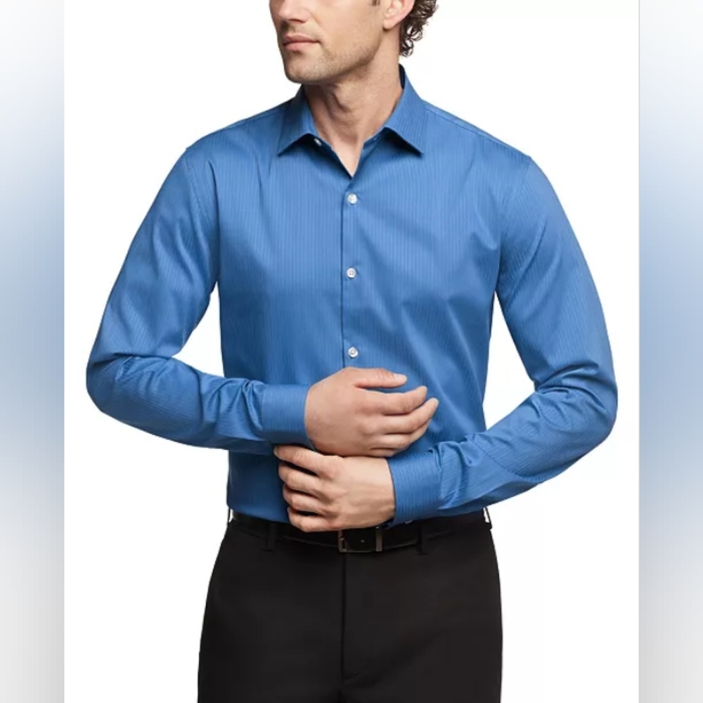 (2) KENNETH COLE NEW YORK Classic Fit Dress Shirts-Blue&Tan-15.5 Neck/34-35 Slvs